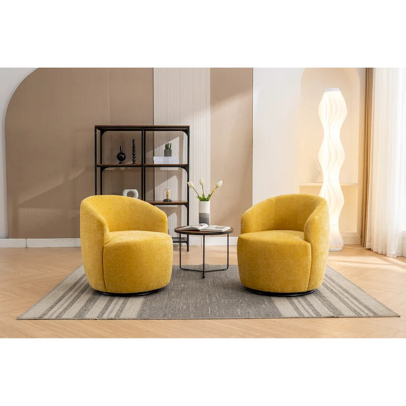 Żółty szenilowy nowoczesny obrotowy fotel kubełkowy 25,6" z metalowym pierścieniem