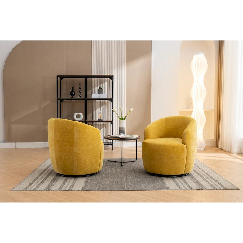 Żółty szenilowy nowoczesny obrotowy fotel kubełkowy 25,6" z metalowym pierścieniem