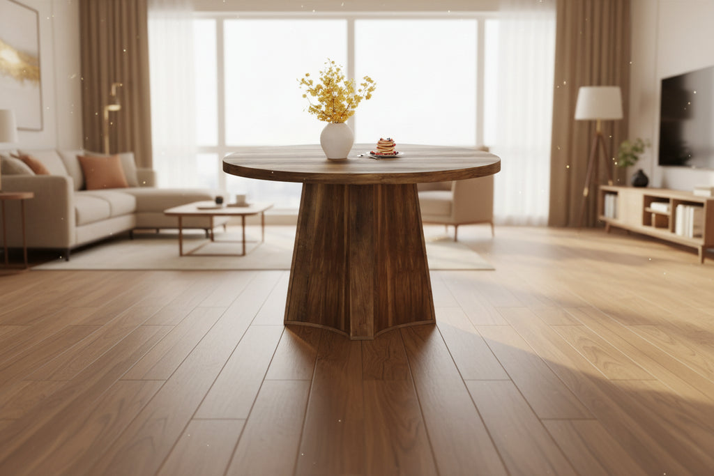 47 Industrial Round Dining Table with Pedestal for 4-6 People