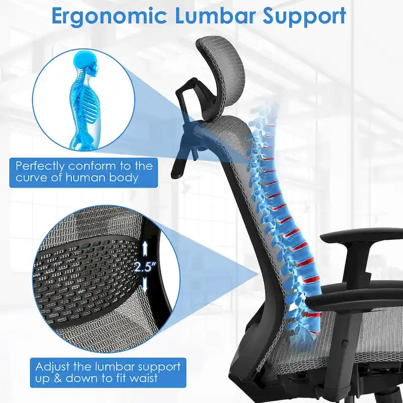 Ergonomiczny Fotel Biurowy Siatkowy z Wysokim Oparciem i Funkcją Odchylania