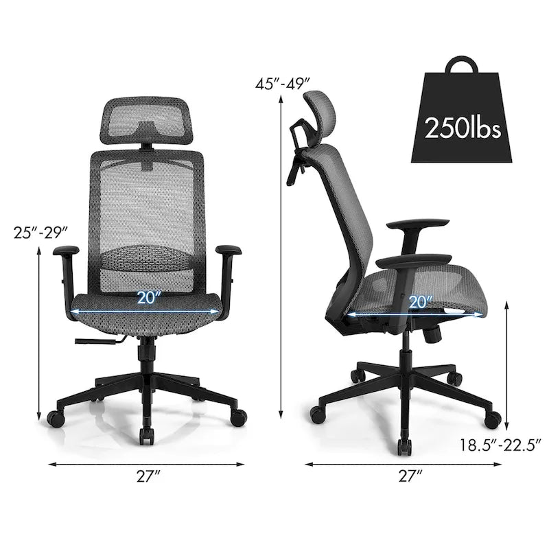 Ergonomiczny Fotel Biurowy Siatkowy z Wysokim Oparciem i Funkcją Odchylania