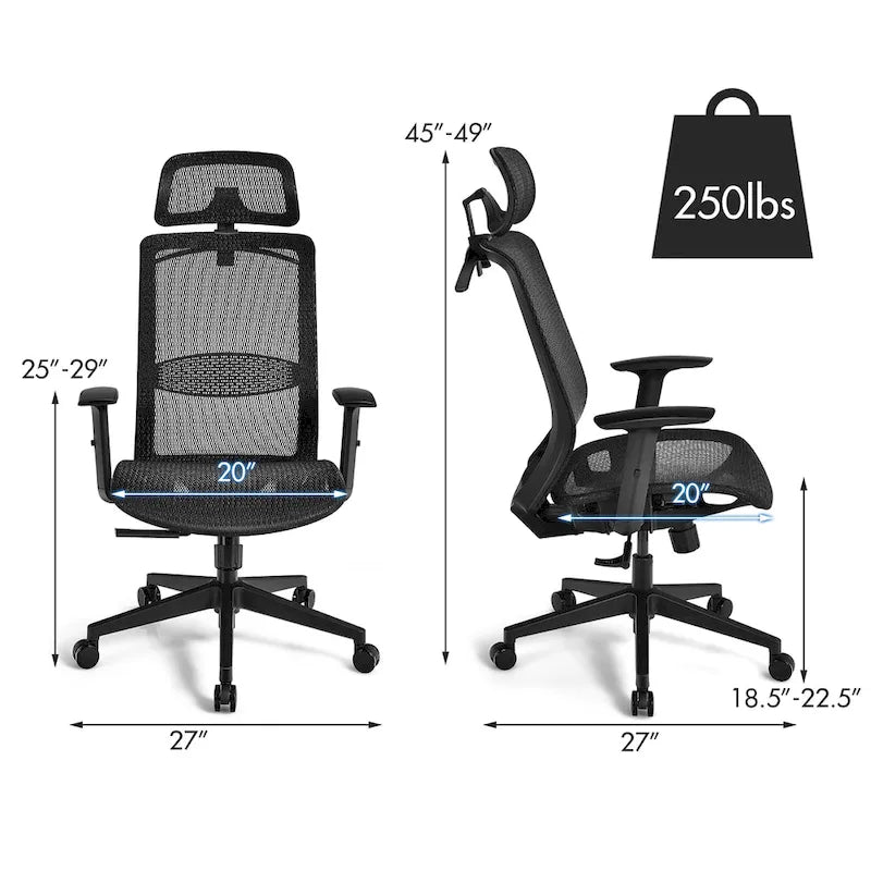 Ergonomiczny Fotel Biurowy Siatkowy z Wysokim Oparciem i Funkcją Odchylania