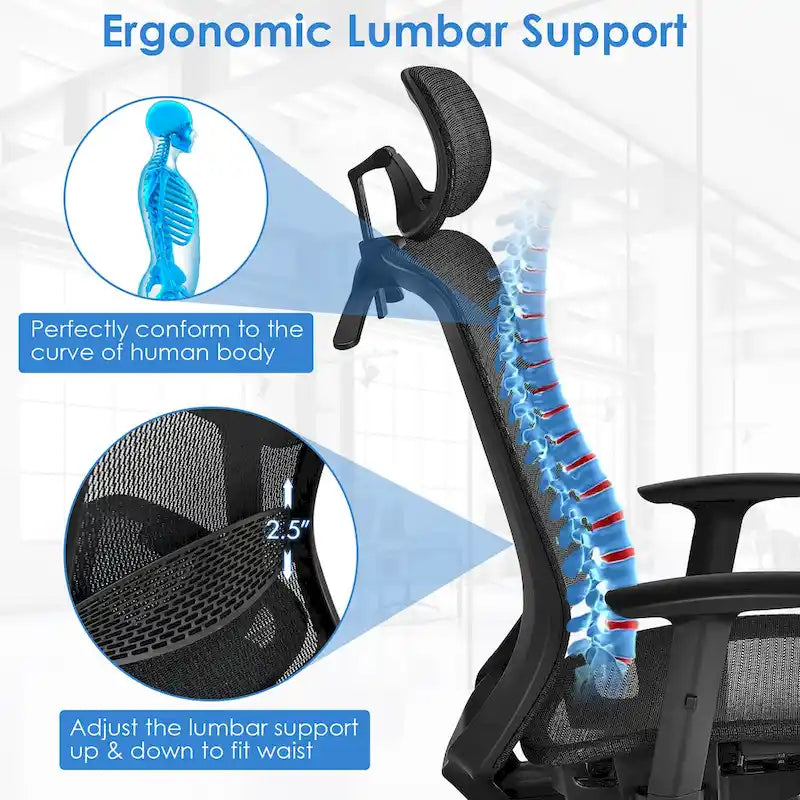 Ergonomiczny Fotel Biurowy Siatkowy z Wysokim Oparciem i Funkcją Odchylania