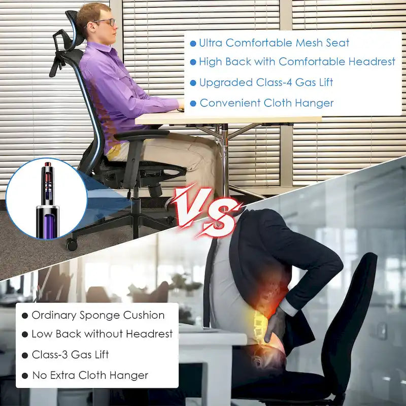 Ergonomiczny Fotel Biurowy Siatkowy z Wysokim Oparciem i Funkcją Odchylania