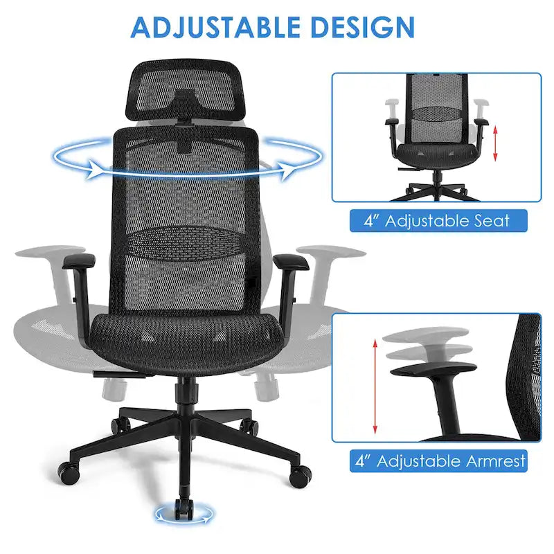 Ergonomiczny Fotel Biurowy Siatkowy z Wysokim Oparciem i Funkcją Odchylania