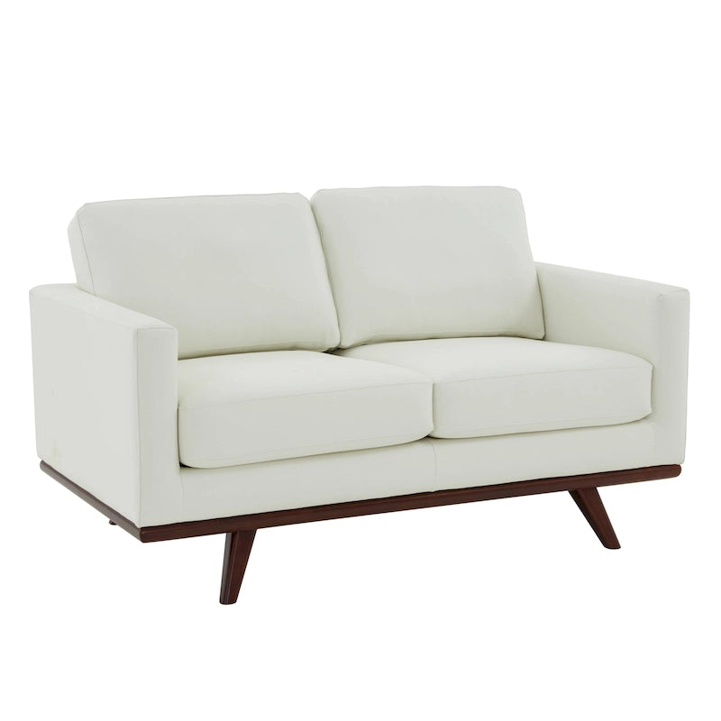 Nowoczesna sofa skórzana Chester dwuosobowa z podstawą z drewna brzozowego do salonu, sypialni, ogrodu, poczekalni - 58.27