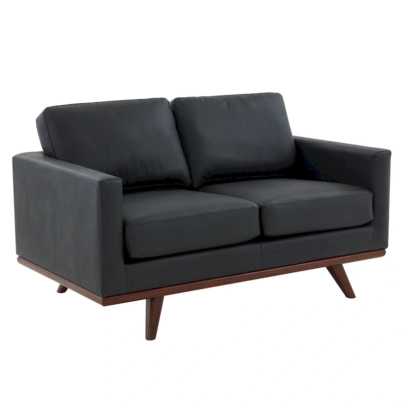 Nowoczesna sofa skórzana Chester dwuosobowa z podstawą z drewna brzozowego do salonu, sypialni, ogrodu, poczekalni - 58.27