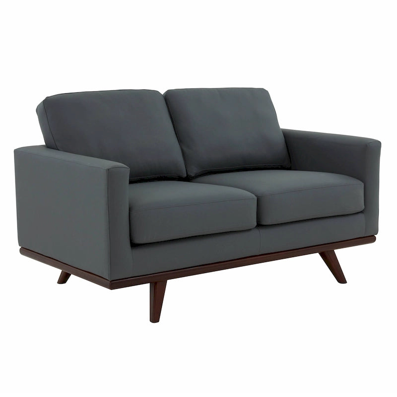 Nowoczesna sofa skórzana Chester dwuosobowa z podstawą z drewna brzozowego do salonu, sypialni, ogrodu, poczekalni - 58.27