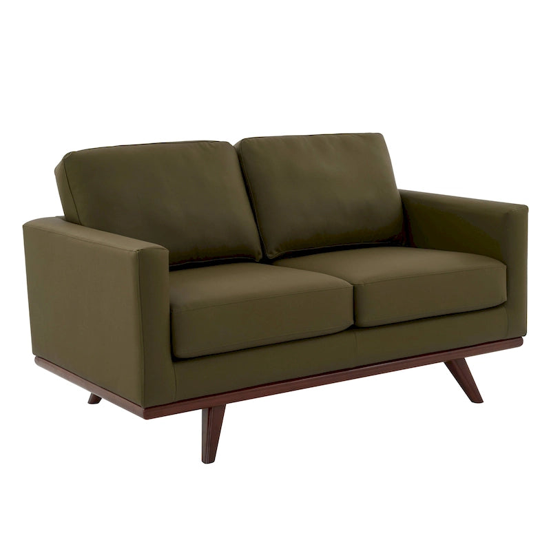 Nowoczesna sofa skórzana Chester dwuosobowa z podstawą z drewna brzozowego do salonu, sypialni, ogrodu, poczekalni - 58.27