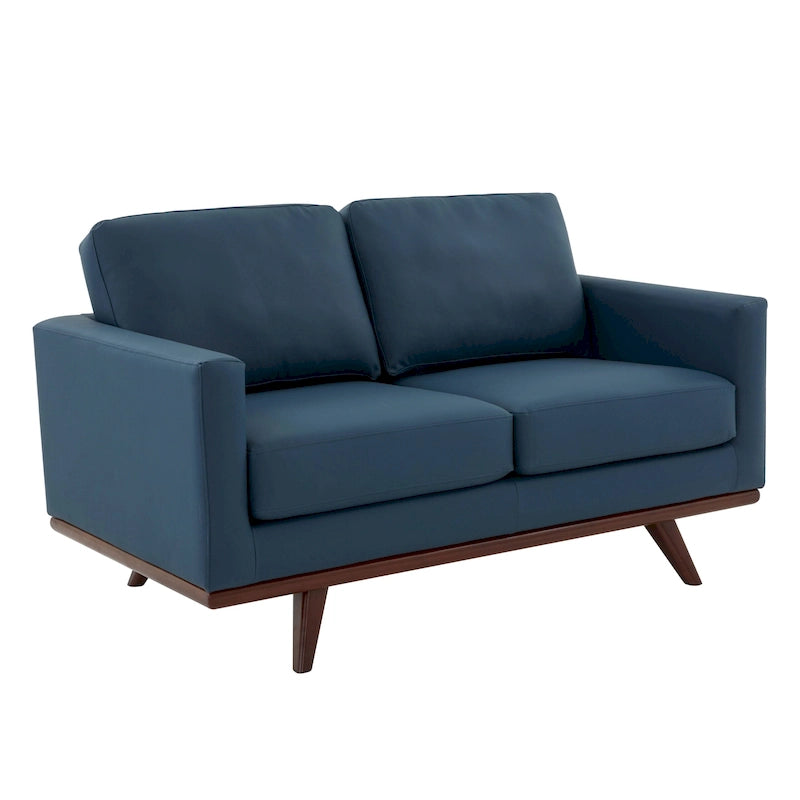 Nowoczesna sofa skórzana Chester dwuosobowa z podstawą z drewna brzozowego do salonu, sypialni, ogrodu, poczekalni - 58.27