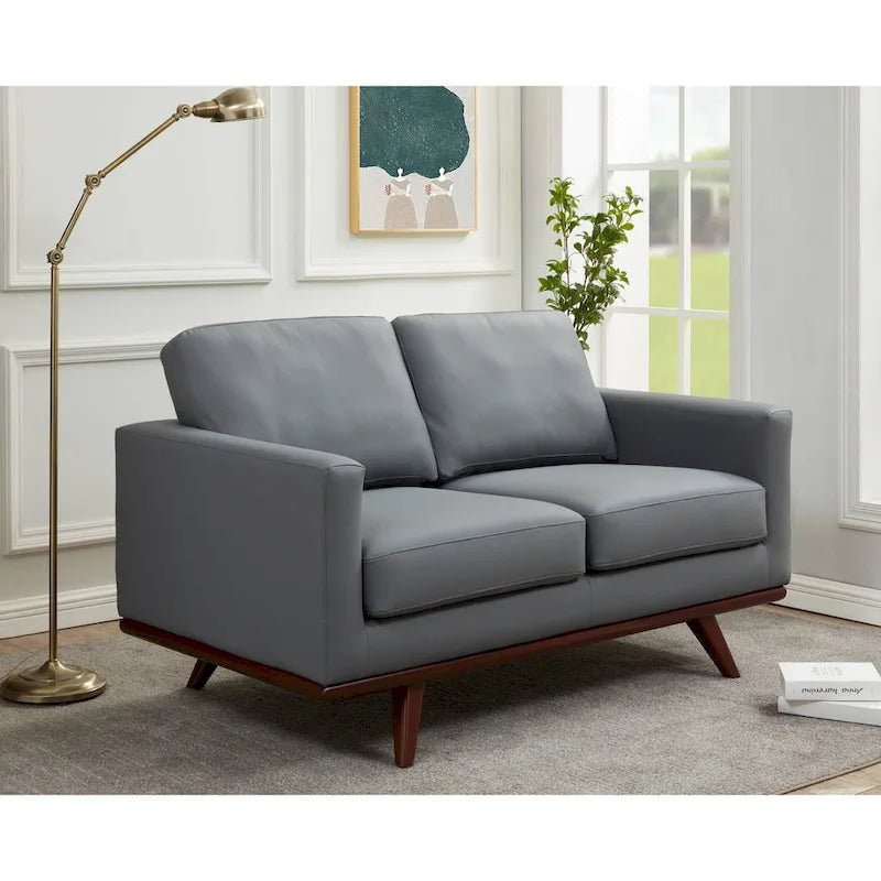 Nowoczesna sofa skórzana Chester dwuosobowa z podstawą z drewna brzozowego do salonu, sypialni, ogrodu, poczekalni - 58.27