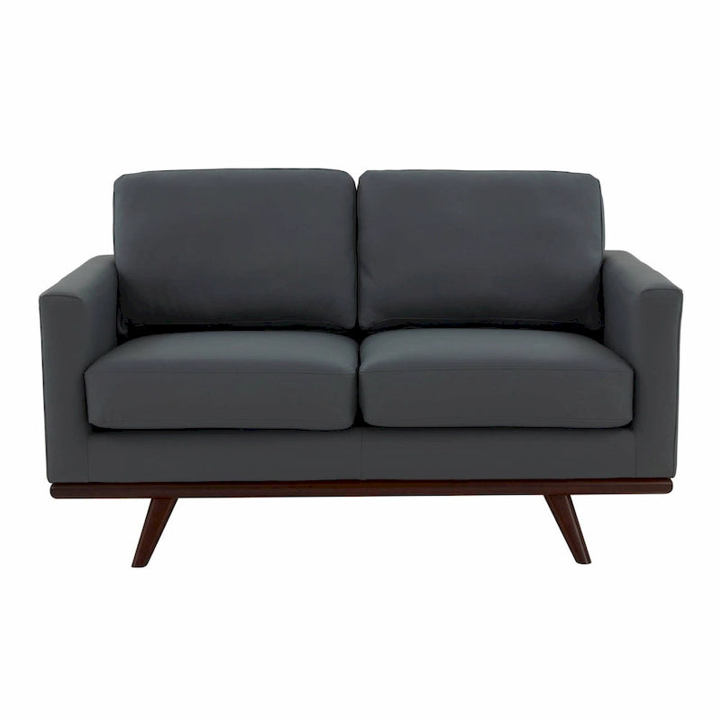 Nowoczesna sofa skórzana Chester dwuosobowa z podstawą z drewna brzozowego do salonu, sypialni, ogrodu, poczekalni - 58.27