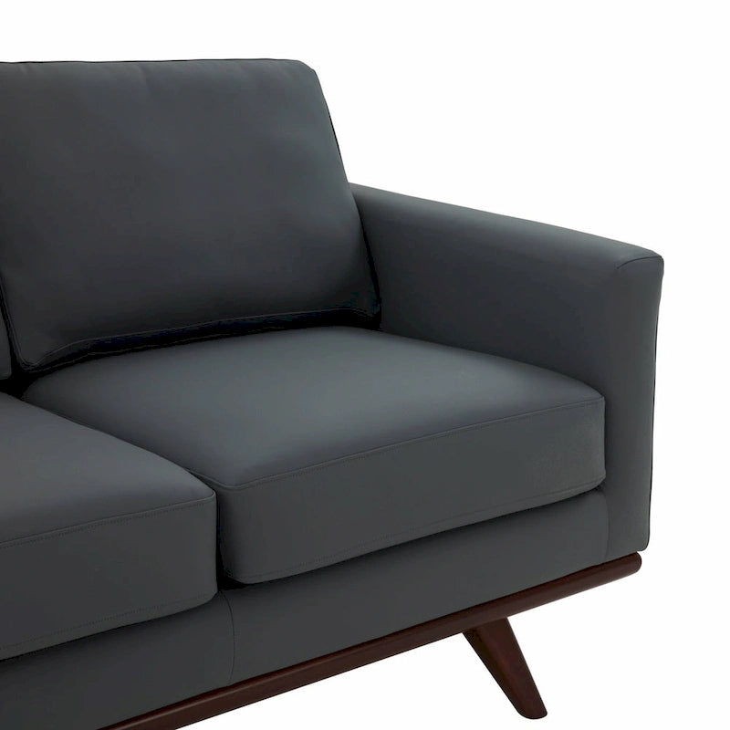 Nowoczesna sofa skórzana Chester dwuosobowa z podstawą z drewna brzozowego do salonu, sypialni, ogrodu, poczekalni - 58.27