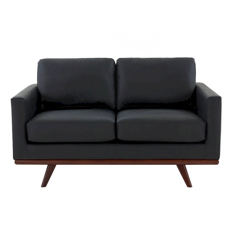 Nowoczesna sofa skórzana Chester dwuosobowa z podstawą z drewna brzozowego do salonu, sypialni, ogrodu, poczekalni - 58.27