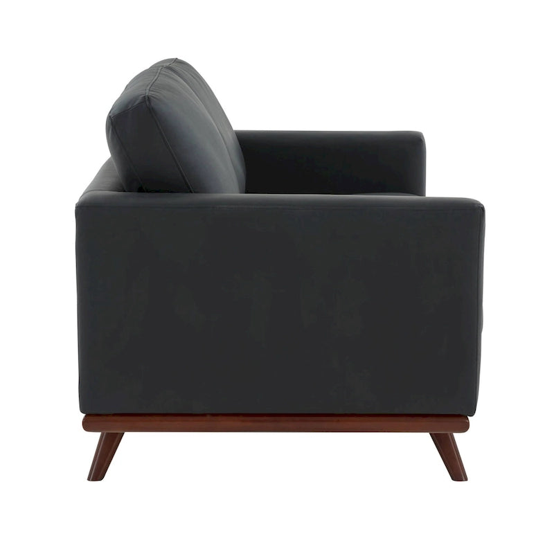 Nowoczesna sofa skórzana Chester dwuosobowa z podstawą z drewna brzozowego do salonu, sypialni, ogrodu, poczekalni - 58.27