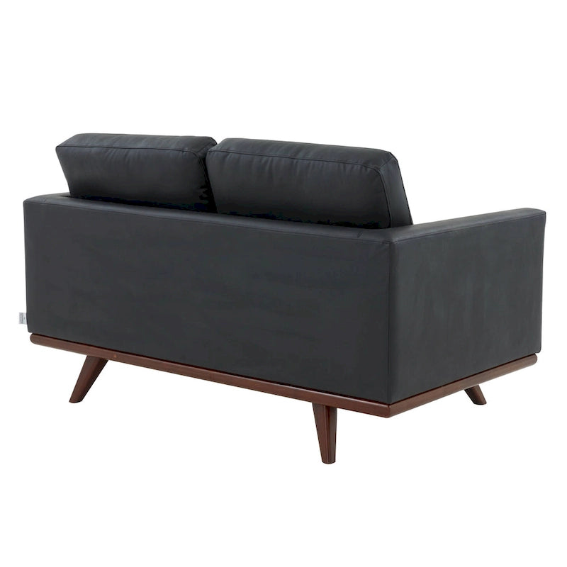 Nowoczesna sofa skórzana Chester dwuosobowa z podstawą z drewna brzozowego do salonu, sypialni, ogrodu, poczekalni - 58.27