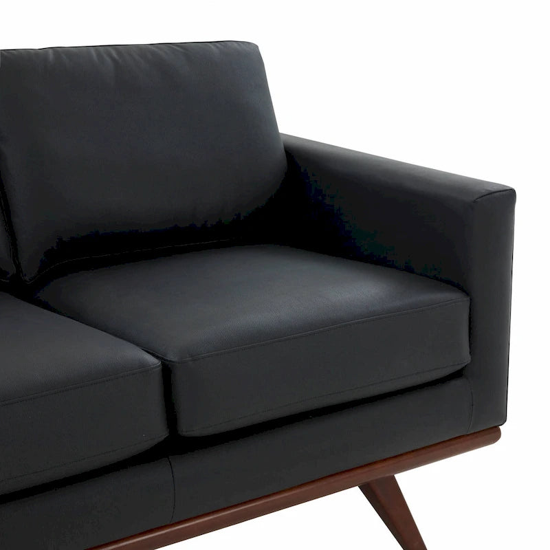Nowoczesna sofa skórzana Chester dwuosobowa z podstawą z drewna brzozowego do salonu, sypialni, ogrodu, poczekalni - 58.27