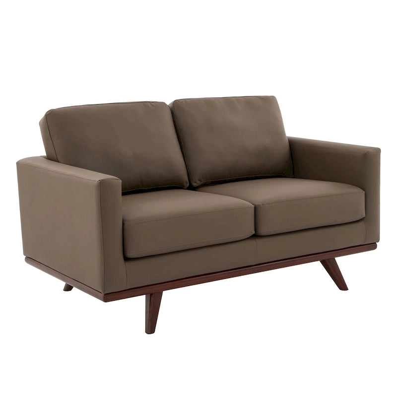 Nowoczesna sofa skórzana Chester dwuosobowa z podstawą z drewna brzozowego do salonu, sypialni, ogrodu, poczekalni - 58.27