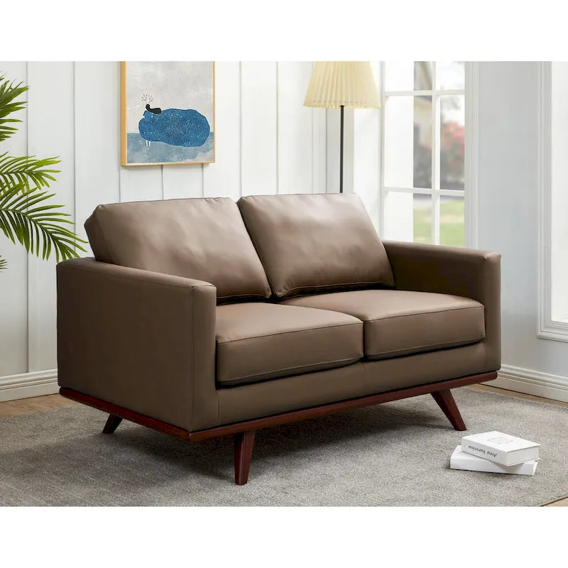 Nowoczesna sofa skórzana Chester dwuosobowa z podstawą z drewna brzozowego do salonu, sypialni, ogrodu, poczekalni - 58.27