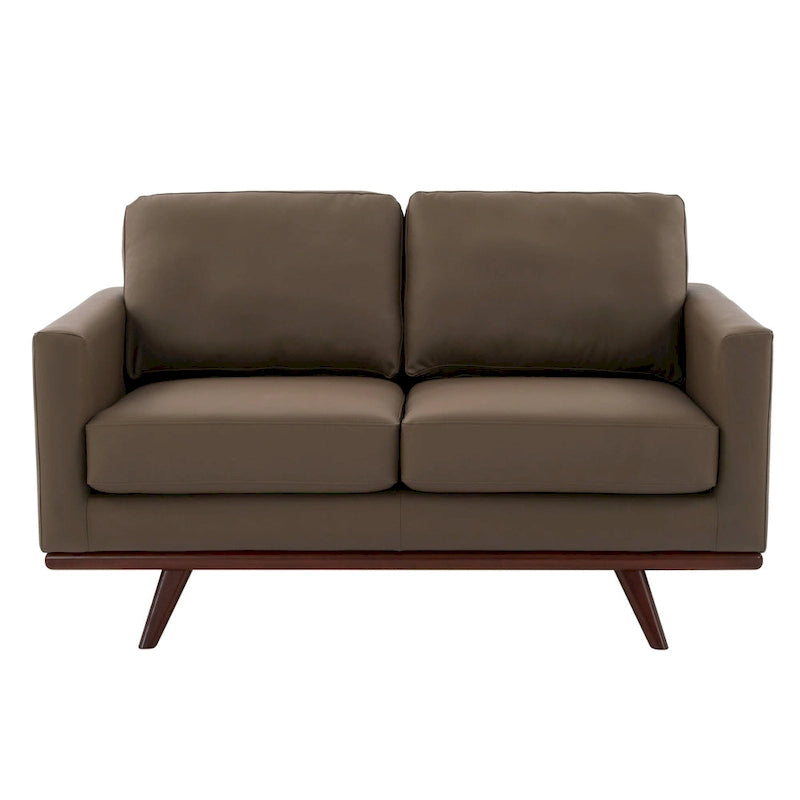 Nowoczesna sofa skórzana Chester dwuosobowa z podstawą z drewna brzozowego do salonu, sypialni, ogrodu, poczekalni - 58.27
