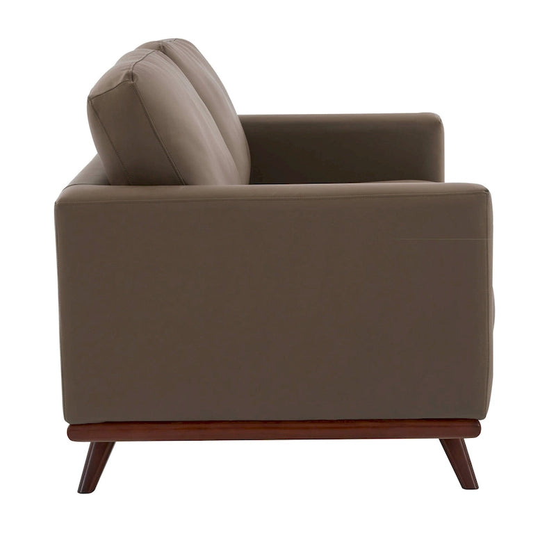 Nowoczesna sofa skórzana Chester dwuosobowa z podstawą z drewna brzozowego do salonu, sypialni, ogrodu, poczekalni - 58.27