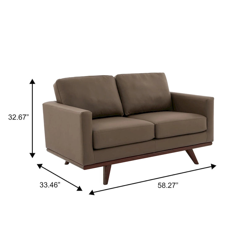 Nowoczesna sofa skórzana Chester dwuosobowa z podstawą z drewna brzozowego do salonu, sypialni, ogrodu, poczekalni - 58.27
