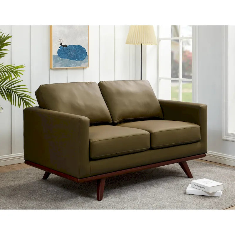 Nowoczesna sofa skórzana Chester dwuosobowa z podstawą z drewna brzozowego do salonu, sypialni, ogrodu, poczekalni - 58.27