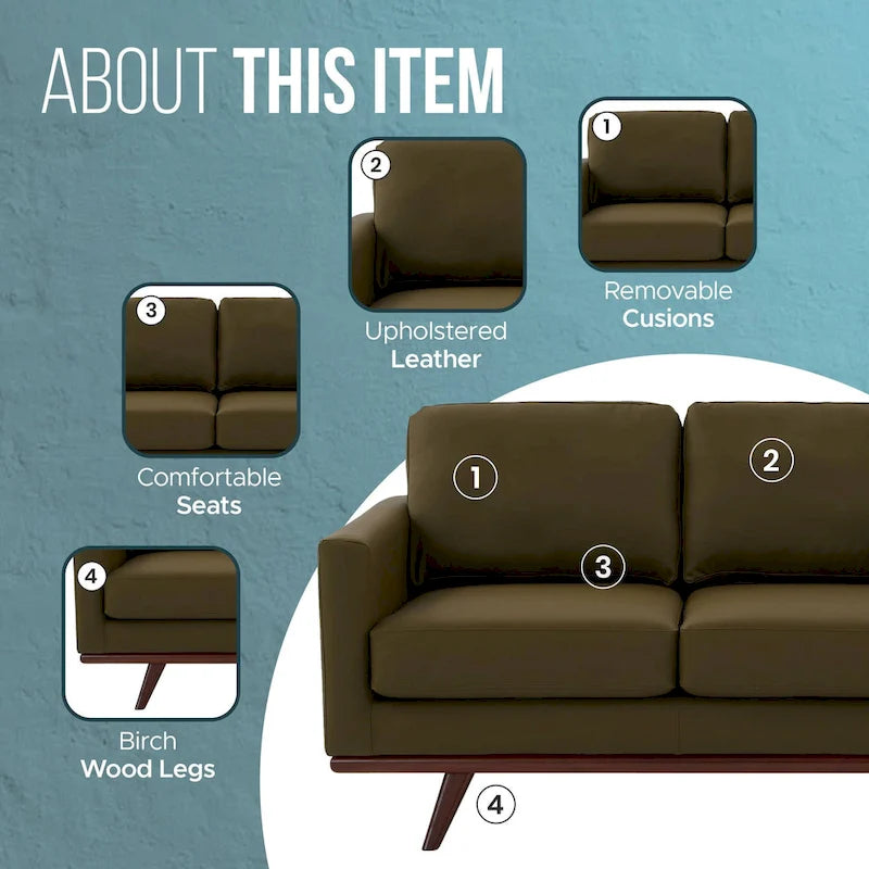 Nowoczesna sofa skórzana Chester dwuosobowa z podstawą z drewna brzozowego do salonu, sypialni, ogrodu, poczekalni - 58.27