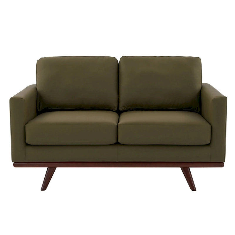 Nowoczesna sofa skórzana Chester dwuosobowa z podstawą z drewna brzozowego do salonu, sypialni, ogrodu, poczekalni - 58.27