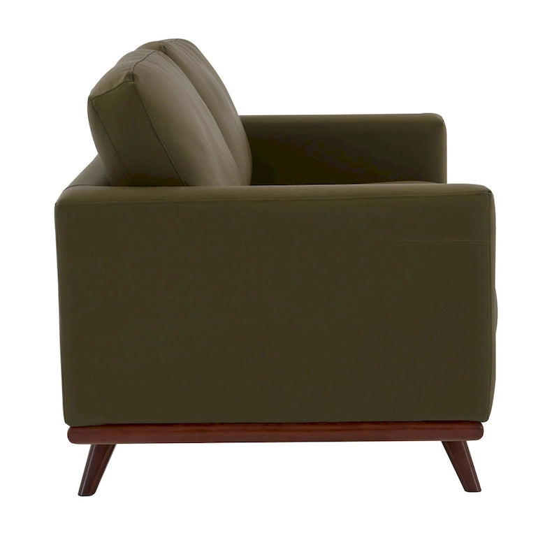 Nowoczesna sofa skórzana Chester dwuosobowa z podstawą z drewna brzozowego do salonu, sypialni, ogrodu, poczekalni - 58.27