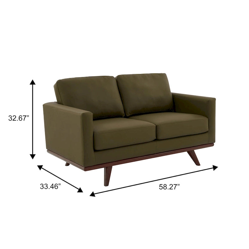 Nowoczesna sofa skórzana Chester dwuosobowa z podstawą z drewna brzozowego do salonu, sypialni, ogrodu, poczekalni - 58.27