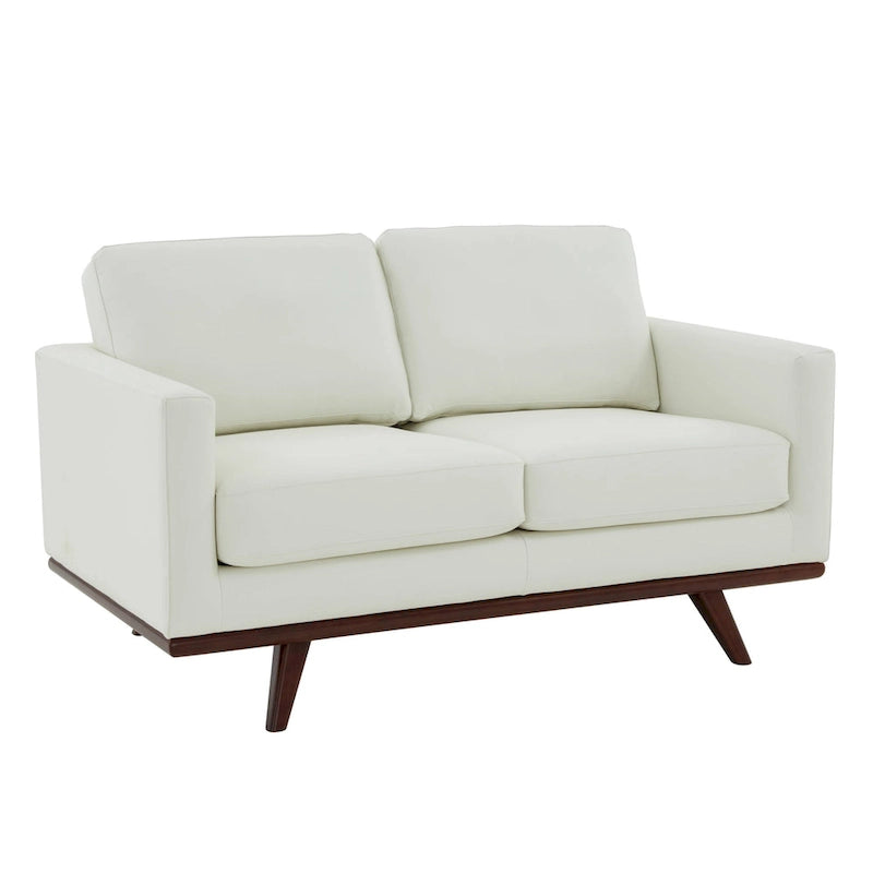 Nowoczesna sofa skórzana Chester dwuosobowa z podstawą z drewna brzozowego do salonu, sypialni, ogrodu, poczekalni - 58.27