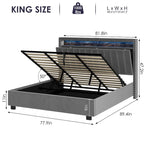 Łóżko z podnośnikiem gazowym Queen Size z oświetleniem LED RF, zagłówkiem z miejscem do przechowywania, aksamitne, Queen Size
