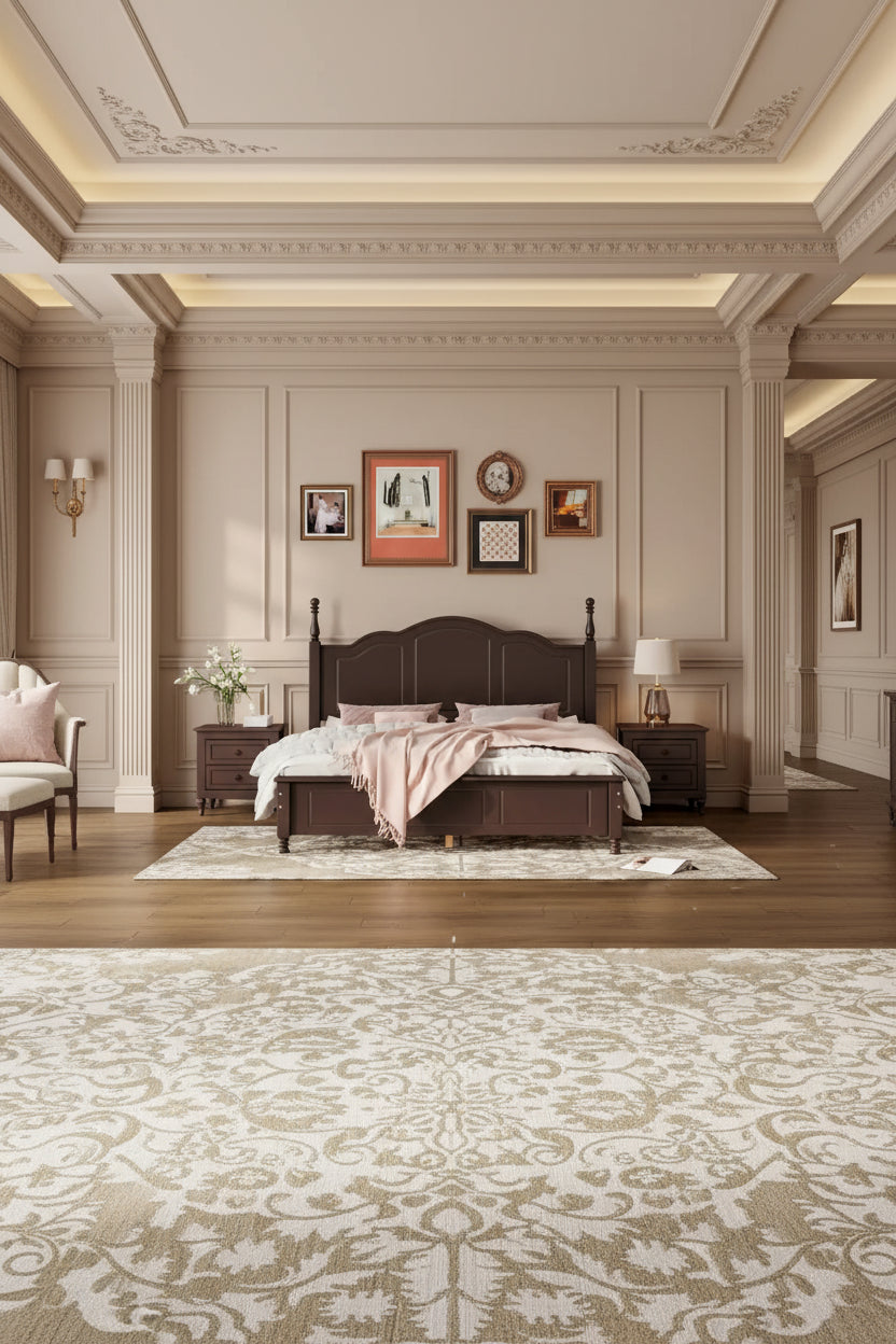 Drewniana rama łóżka platformowego w pełnym rozmiarze, łóżko platformowe w stylu retro