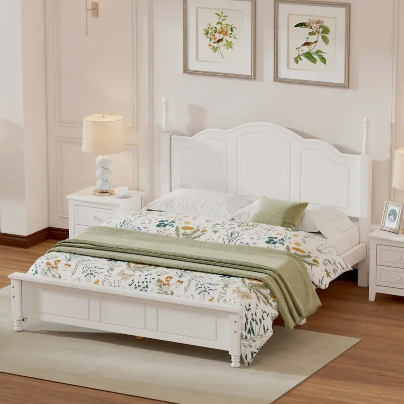 Drewniana rama łóżka platformowego w pełnym rozmiarze, łóżko platformowe w stylu retro