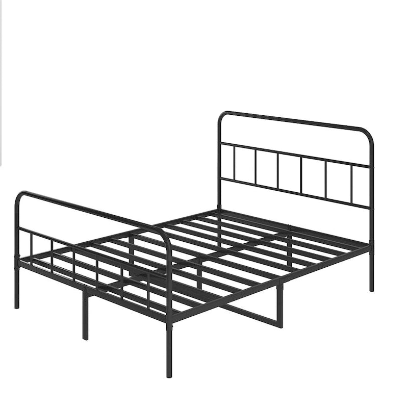Metalowa Rama Łóżka Platformowego Queen Size z Zagłówkiem, Nie Wymaga Sprężyn Skrzyniowych
