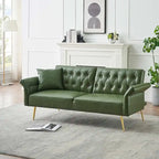 Futon Sofa Bed, Faux leather Foldable Couch Convertible Loveseat Sleeper Daybed with Adjustable Armrests for Small Space