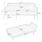 Futon Sofa Rozkładana, Sofa Składana ze Sztucznej Skóry, Rozkładana Kanapa z Regulowanymi Podłokietnikami do Małych Przestrzeni
