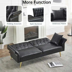 Futon Sofa Rozkładana, Sofa Składana ze Sztucznej Skóry, Rozkładana Kanapa z Regulowanymi Podłokietnikami do Małych Przestrzeni