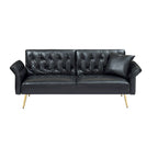 Futon Sofa Rozkładana, Sofa Składana ze Sztucznej Skóry, Rozkładana Kanapa z Regulowanymi Podłokietnikami do Małych Przestrzeni