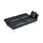 Futon Sofa Rozkładana, Sofa Składana ze Sztucznej Skóry, Rozkładana Kanapa z Regulowanymi Podłokietnikami do Małych Przestrzeni