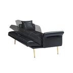 Futon Sofa Rozkładana, Sofa Składana ze Sztucznej Skóry, Rozkładana Kanapa z Regulowanymi Podłokietnikami do Małych Przestrzeni