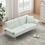 Futon Sofa Rozkładana, Sofa Składana ze Sztucznej Skóry, Rozkładana Kanapa z Regulowanymi Podłokietnikami do Małych Przestrzeni